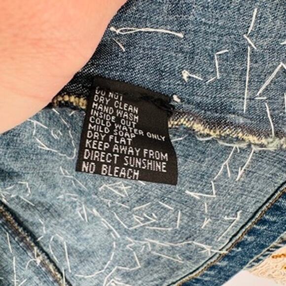 Vintage Berek 2 Takako Sakon Jean Jacket Womens Small Blue Lace Bead Trim Cotton - Picture 11 of 11